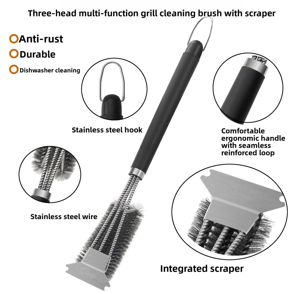 Stainless Steel Three-Head BBQ Grill Cleaning Brush