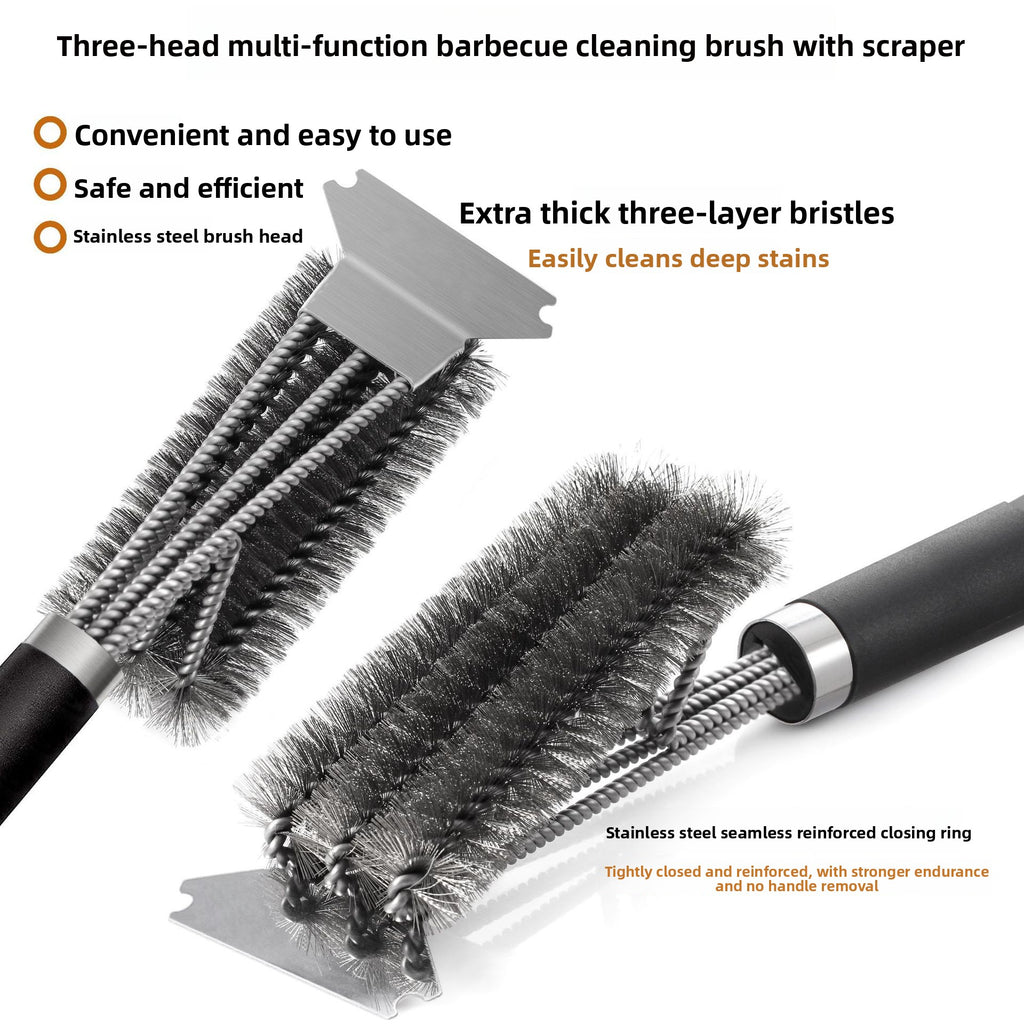 Stainless Steel Three-Head BBQ Grill Cleaning Brush